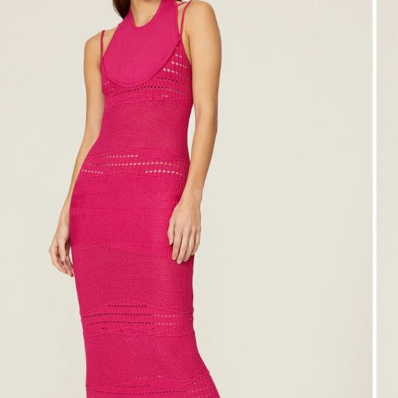 Esteban Cortazar Dresses & Skirts - Esteban Cortazar Pink Crochet Bodycon Midi Dress S (US 4)